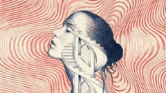 Ilustração de uma mulher e uma escada
