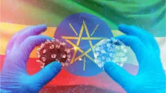 የኢትዯጵያ ባንዲራና የኮሮናቫይረስ ስርጭትን የሚያሳይ ግራፊክስ