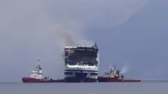 Gemi römorkörler tarafından limana çekiliyor