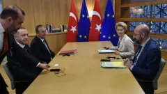 Cumhurbaşkanı Recep Tayyip Erdoğan, Dışişleri Bakanı Mevlüt Çavuşoğlu, Avrupa Komisyonu Başkanı Ursula von der Leyen ve AB Konseyi Başkanı Charles Michel