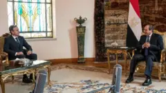 U.S. Secretary of State Antony Blinken meets with Egypt's President Abdel Fattah El-Sisi at Al-Ittihadiya Palace in Cairo, Sunday Oct. 15, 2023