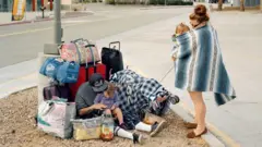 Family at roadside