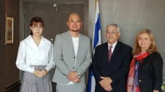 Photo released by Israeli embassy showing Pichayapa "Namsai" Natha, the BNK48 CEO, and the Israeli ambassador
