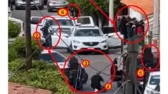 Imagen del video donde se ve al grupo de personas con las manos en alto antes de iniciarse los disparos.