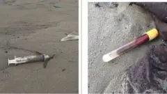 Medical waste on the beach in Karachi