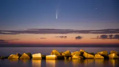 Comet Neowise (C/2020 F3) shining at sunset above the Port of Molfetta in Molfetta on July 11, 2020