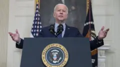 President Biden delivers remarks on the Senate passage of the $1.9tn coronavirus relief bill from the State Dining Room of the White House in Washington, DC, USA, 06 March 2021