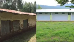 በስተቀኝ የቀድሞ ትምህርት ቤት ገጽታ በስተግራ የታደሰው ትምህርት ቤት