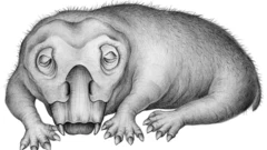 ภาพจากจินตนาการของศิลปิน แสดงให้เห็นลีสโทรซอรัส (Lystrosaurus) ขณะกำลังหลับจำศีล