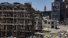 The ruins of the Azovstal steelworks in Mariupol