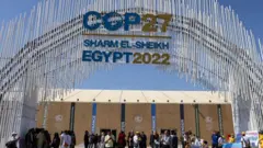 مدخل مركز شرم الشيخ الدولي للمؤتمرات، حيث يقام مؤتمر الأمم المتحدة لتغير المناخ 2022، COP27