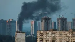 Smoke rises after a Russian missile strike, amid Russia's attack on Ukraine, in Kyiv, Ukraine May 18, 2023.