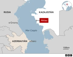 Mapa del accidente del avión de Azerbaijan Airlines