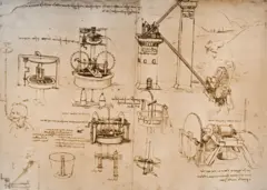 Desenhos de Da Vinci das invenções de Arquimedes
