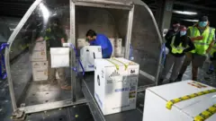 صناديق تحوي لقاح فايزر يتم نقلها إلى شتى أرجاء الولايات المتحدة
