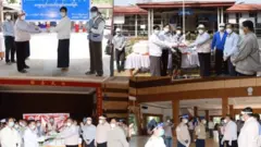 မိုင်းဖြတ်၊ မိုင်းယောင်း၊ တာလေနှင့် တာချီလိတ်ဆေးရုံများသို့ ကျန်းမာရေးထောက်ပံ့ပစ္စည်းပေးအပ်စဉ်။