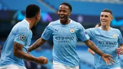 Manchester City's players celebrate scoring against Real Madrid in the Champions League