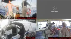 لقطة من مقطع مصورة من كاميرات المراقبة تظهر صعود قوات إسرائيلية على متن قارب كابتن نيكوس، وهو جزء من "أسطول الصمود العالمي" أثناء إبحارها باتجاه غزة في البحر الأبيض المتوسط ​