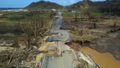 A damaged road on Puerto Rico