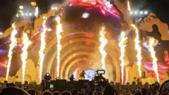 Travis Scott on stage for di Astroworld festival for Houston on Friday