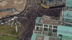 Aerial of protesters