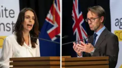 Jacinda Ardern (L) and Dr Ashley Bloomfield (R)