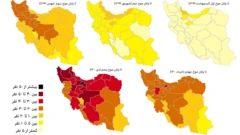 نمودار میزان مرگ‌ومیر اضافی در استان‌های ایران در پایان موج‌های اول تا پنجم همه‌گیری کووید-۱۹