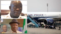 Fotos of Senator Adams Oshiomole, Festus Keyamo and Air Peace aircraft 