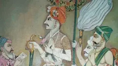 मध्यभागी सदाशिवराव भाऊ, डावीकडे इब्राहिमखान गारदी आणि पेशव्यांचे अन्य सेवक.
