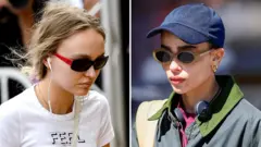 Montagem traz uma mulher loira eZoe Kravitz usando fones.