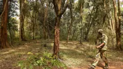 Des gardes forestiers kenyans patrouillent.