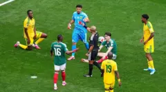Sphephelo Sithole of South Africa see the red card during the FIFA World Cup 2026 Group A match between Mexico and South Africa