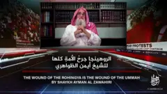کاملا مشخص است که تصویر ثابت الظواهری از مجموعه ویدئوهای مذهبی او که قبلا پخش شده، برداشته شده است