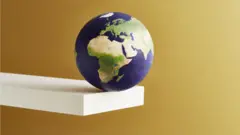 Ilustração da Terra na ponta de um trampolim