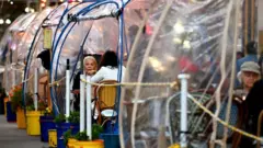 در نیویورک که کانون ابتدایی شیوع کرونا در آمریکا بود اخیرا رستوران‌ها اجازه یافته بودند در فضای بیرون و در محفظه های پلاستیکی این چنینی غذا سرو کنند