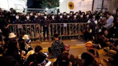 Pro-democracy demonstrators protest outside the German Embassy in Bangkok, Thailand October 26, 2020.
