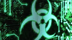 Símbolo de arma química en pantalla de computador