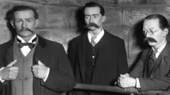 1905: Wax models of executed murderers Diereneuk and Barmouth, with Smith, of the 'Brides in the Bath' fame