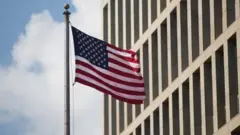 Flag outside the US embassy in Havana, Cuba