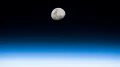 A photo taken by NASA astronaut Randy Bresnik from the International Space Station on August 3, 2017. From his vantage point in low Earth orbit Bresnik pointed his camera toward the rising Moon