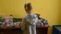 A child playing at the centre in Bucha