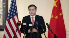 秦剛在美國華盛頓向中美媒體發表講話（新華社圖片28/7/2021）