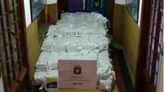 Uruguay's Navy shows cocaine seized at Montevideo's port on December 27, 2019