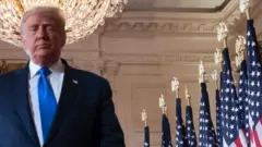 US President Donald J. Trump leaves the room after speaking at an event at the White House in Washington, DC, USA, on the election night, 04 November 2020