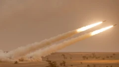 Two Himars missiles being launched during US army exercises