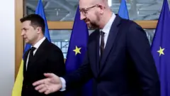 Президент Украины Владимир Зеленский на встрече с председателем Совета ЕС Шарлем Мишелем перед саммитом "Восточного партнерства"