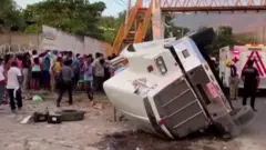 A photo of the truck lying on its side