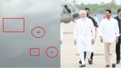 నరేంద్ర మోదీ హెలీకాప్టర్ సమీపంలో నల్ల బెలూన్లు