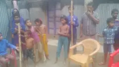 লাঠিসহ পাহারা বসানো হয়েছে এলাকায়