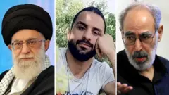 از راست ابوالفضل قدیانی، نوید افکاری و علی خامنه‌ای